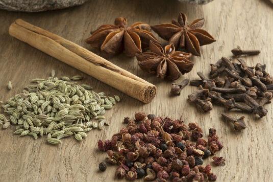 Raw spices on table