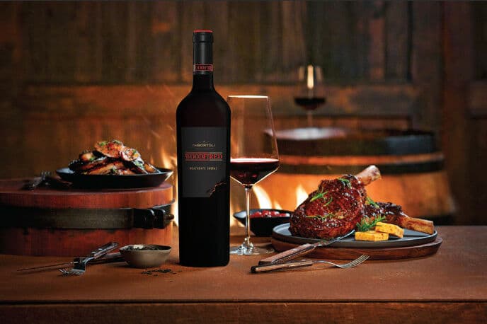 Table with food and Woodfired bottle