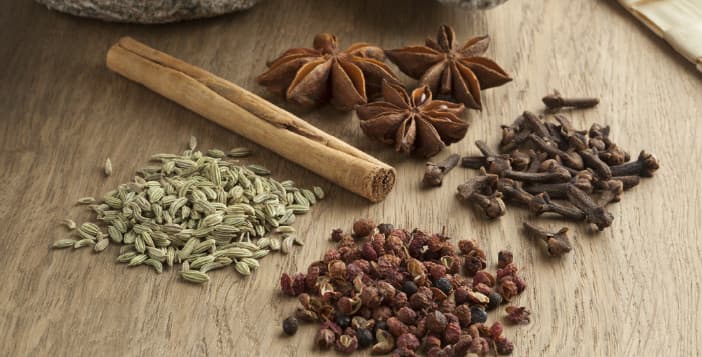Raw spices on table